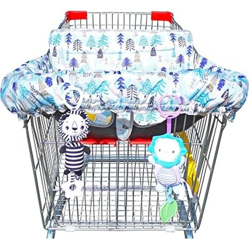 2 in 1 Shopping Cart Cover&High Chair Cover for Restaurant Seat, Grocery Cart Cover for Baby Infant Toddler Girl/Boy Reversible, Machine Washable (Blue)