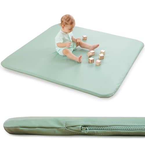 Padded Baby Play Mat for Your Boy or Girl - Extra Thick & Super Soft Vegan Leather Floor Mat Creates A Safe Play Area for Little Ones - Waterproof Crawling Mat for Baby Play on Floor (Green)
