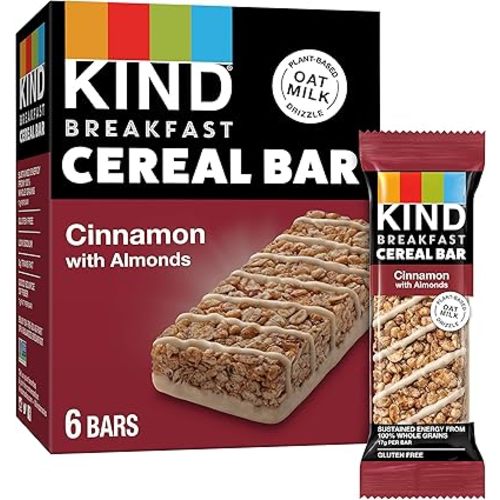 KIND Breakfast Cereal Bar, Cinnamon with Almonds, Gluten Free Snacks, 9.3oz Box, 6 count