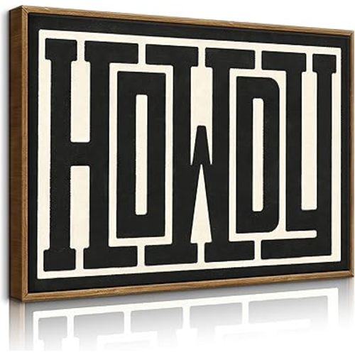 QIYFFBN Framed Funky Western Wall Decor Black and White Howdy Wall Art Big Texas Modern Canvas Picture Southwestern Country Ranch Sign Print Trendy Cowgirl Cowboy Farmhouse Art(12x16in Framed)