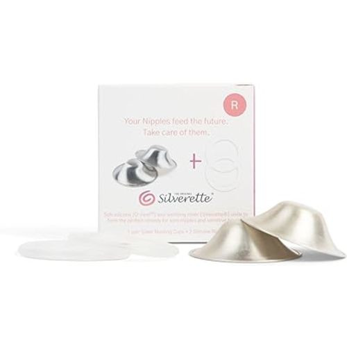 SILVERETTE The Original Silver Nursing Cups, Nipple Covers for Breastfeeding with O-Feel Silicone Rings, Regular