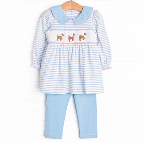 Puppy Present Smocked Legging Set, Blue – Stitchy Fish