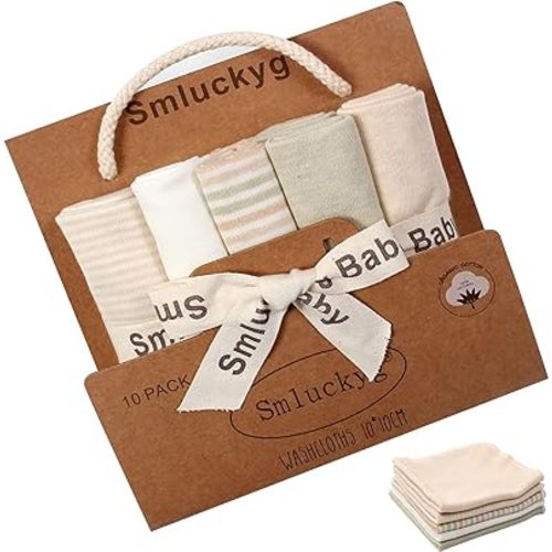 10 Pack Organic Baby Washcloths - 100% Organic Cotton Reusable Baby Wipes for Delicate Skin, Ultra Soft and Gentle Kids Face Wipes, Perfect for Newborn Kids Girls and Boys (Multicolor)