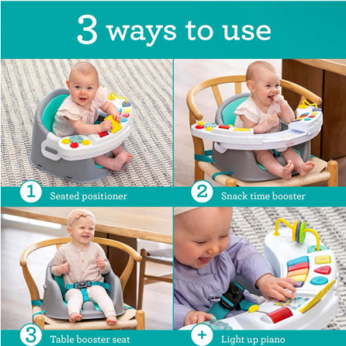 Infantino Music & Lights 3-in-1 Discovery Seat & Booster, Toddler Booster Seat for Dining Table or Kitchen Chair, Baby Activity Center & Snack Tray, Teal