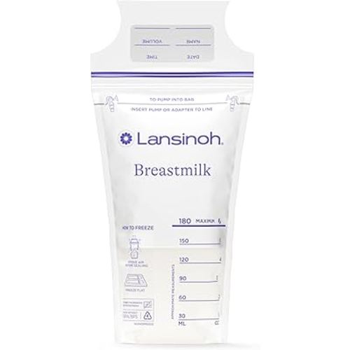 Lansinoh Breastmilk Storage Bags, 200 Count Value Pack, Easy to Use Breast Milk Storage Bags for Feeding, Baby Essentials, Presterilized, Hygienically Doubled-Sealed for Freezing & Refrigeration, 6 OZ