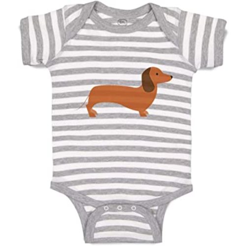 Baby Bodysuit Dachshund Dog Lover Pet Funny Cotton Boy & Girl Baby Clothes Stripes Gray White Design Only Newborn