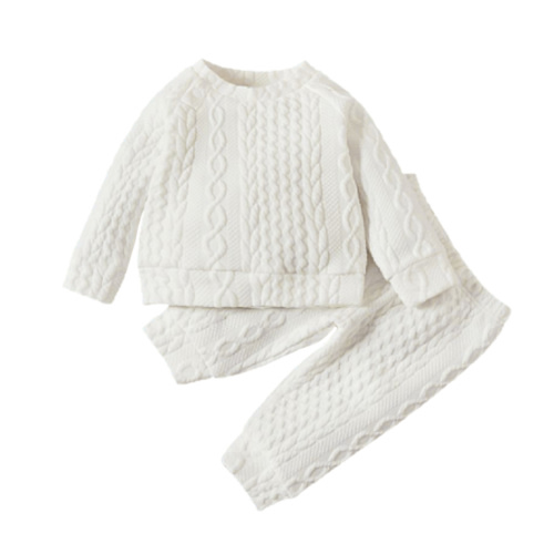 IBTOM CASTLE Unisex Baby Girls Boys Cotton Twist Knit Sweater Long Sleeve T-Shirt Tops + Long Pants 2PCS Outfit Fall Winter Warm Clothes 3-6 Months White