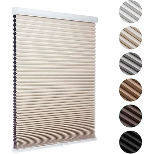 MYshade Blackout Cordless Cellular Shades Honeycomb Shade for Indoor Windows Room Darkening Blinds for Home Office Pull Down Window Shades Easy to Install 35 inch Wide, H72 Beige Pleated Shade