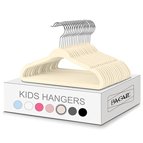 BAGAIL Kids Velvet Hangers 13.75 Inches Children's Clothes Hangers Non-Slip Baby Hangers for Infant/Toddler (Ivory,50pack)
