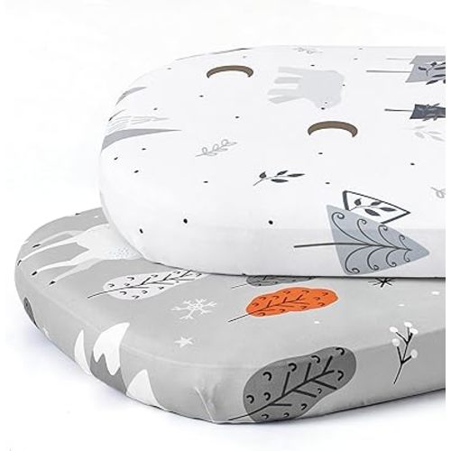 Stretch Fitted Bassinet Sheet Set BROLEX 2 Pack Cradle Sheets for Bassinet Pad/Mattress,Unisex Boys Girls,Ultra Soft,Snowy Forest