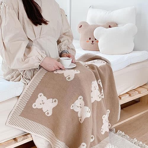 Yuehuam Baby Blanket Knitted Bear Soft Cotton Blanket for Infants Toddler Boys and Girls Size inches, 30 x 40 inch, Small Bear