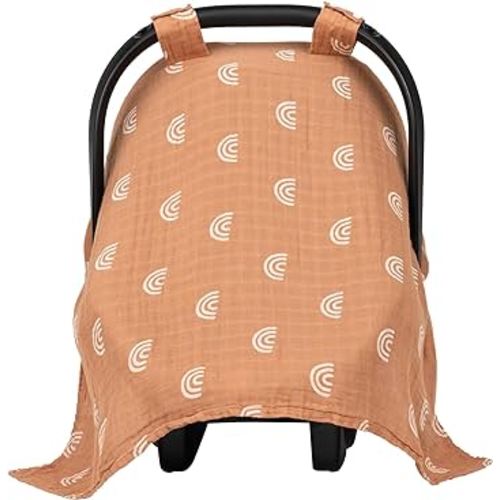 Meracorallo Muslin Baby Car Seat Cover, Boho Rainbow Infant Carrier Cover Lightweight Breathable Soft Carseat Canopy for Baby Boys and Girls