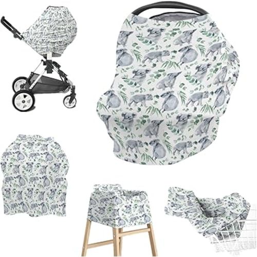 Baby Boy Girl 5-in-1 Car Cover Watercolor Koala Eucalyptus Leaf, Cute Australia Animal Multi-use Privacy Nursing Breastfeeding Cover, Carseat Canopy Newborn Infant Gift