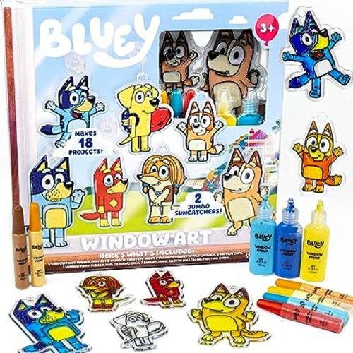 Bluey Window Art Suncatchers for Kids, Window Art Kit, Great Suncatchers Kit for Kids to Paint, Great At-Home Kids Craft Activity or Bluey Birthday Party Idea, Bluey Toys for Kids Ages 3, 4, 5, 6