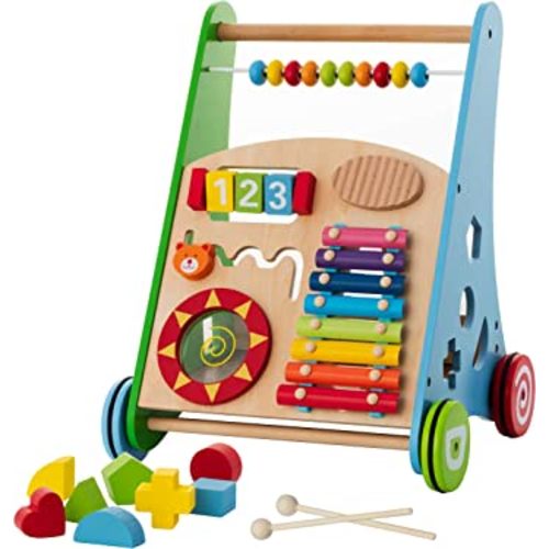 Wooden Push and Pull Learning Walker for Toddlers Boys and Girls – with Multiple Activity Center – Adjustable Speed Feature - Birthday Gift-Baby Toys – Kids’ Activity Push Toy
