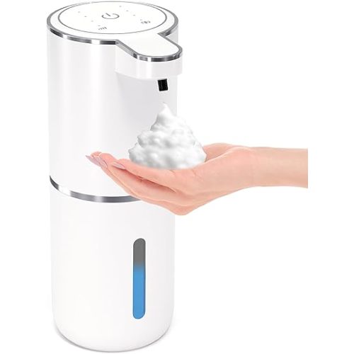 Automatic Foaming Soap Dispenser,Touchless Foam Soap Dispenser,12.8oz Rechargeabled Wall Mounted Smart for Bathroom and Kitchen Dish Soap,Easy for Toddlers(White)