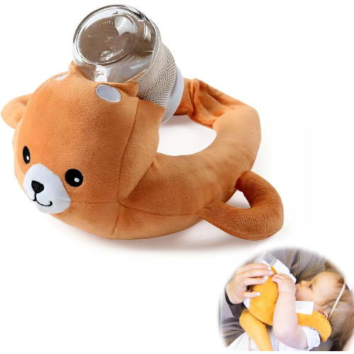 Baby Bottle Holder for Self Feeding, Hands Free Adjustable Bottle Support with Cute Animal Design Bottle Rack Holder for Baby