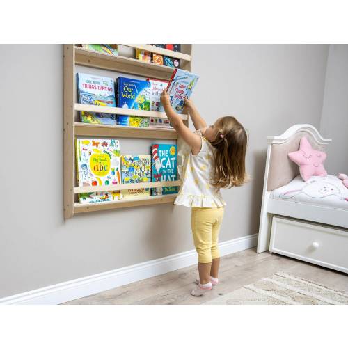 Montessori Bookshelf Wall Mounted, Wood Floating Kids Book Shelf, Small Space Nursery Bookcase Toddler Furniture, Kids Room Baby Bookshelves