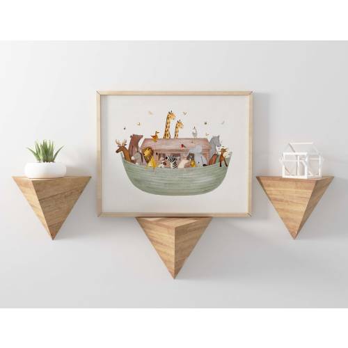 Noah&#39;s Ark Art Print, Sage Green Nursery Decor, Hand Painted Animal Art Prints, Noah&#39;s Art Christian Art Print