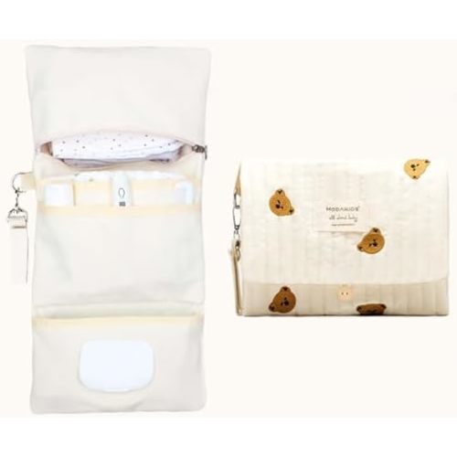 Baby Bag Organizer, Waterproof Mini Diaper Bag, Foldable Mom Travel Set, Diaper Organizer, with Gift for Baby Shower (Bear)
