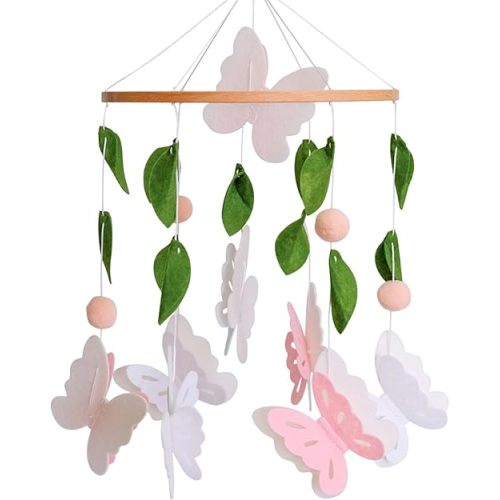 Butterfly Mobile for Crib Girl, Pink and White Butterly Baby Crib Mobile, Nursery Mobile Decoration