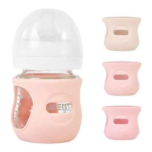 MINMUNJIU 3 Pack Silicone Sleeves for Philips Avent Natural Glass Baby Bottles, Anti Breakage Baby Bottle Holder for Baby Girls, Compatible Philips Avent Glass Natural Baby Bottle, 4 oz