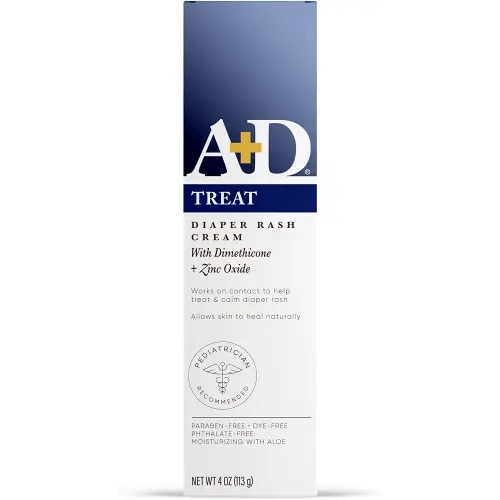 A+D Zinc Oxide Diaper Rash Treatment Cream, Dimenthicone 1%, Zinc Oxide 10%, Easy Spreading Baby Skin Care, 4 Ounce Tube (Packaging May Vary)