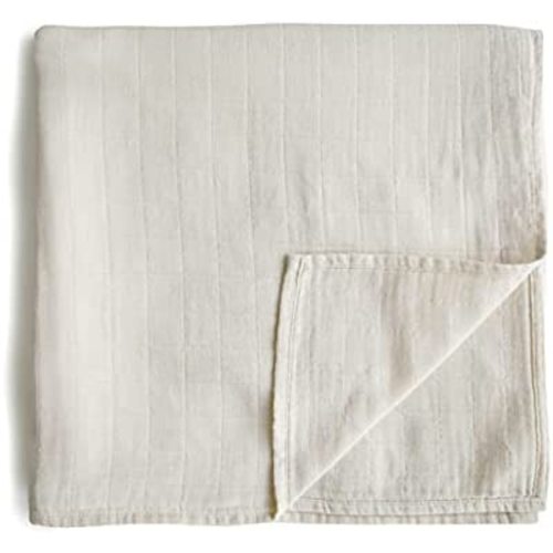 mushie Muslin Baby Swaddle Blanket | 100% Organic Cotton (Fog)