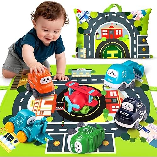 Bessome Toys Car Set with Play Mat for Travel Toddler Activities