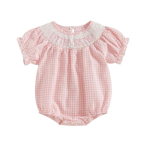 FIOMVA Toddler Baby Girl Clothes Summer Smocked Bubble Romper Embroidery Onesie Short Sleeve Bodysuit Cute Outfits