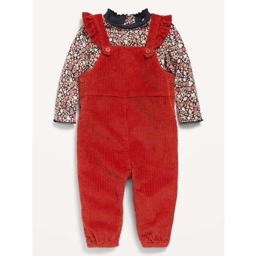 Ruffle-Trim T-Shirt and Corduroy Overalls Set for Baby