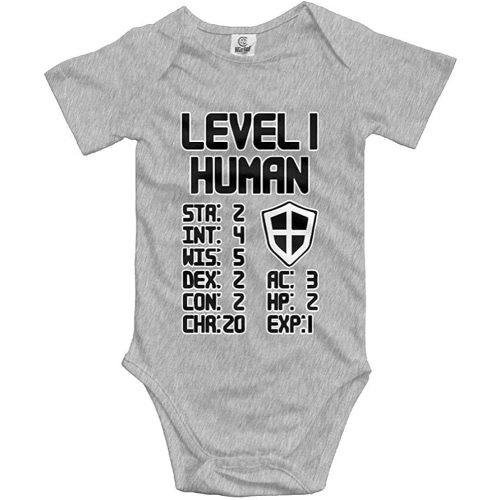 Level 1 Human Cute Toddler Rompers Video Game Themed Baby Short Sleeve Bodysuit Gray