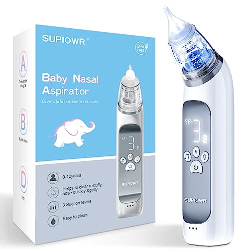 Nasal Aspirator for Baby, Kids Nose Suction Device with Food Grade Silicone Mouthpiece 3 Suction Modes and Advanced Soothing Music and Lighting , Electric Nasal Aspirator for Toddler - Rechargeable