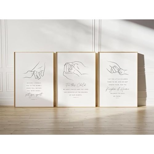 Nursery Scripture Wall Art Set of 3 Nursery Bible Verse Wall Decor Baby Christian Canvas Wall Art Nursery Christian Artwork Bible Verse Poster for Kids Room Living Room Wall Decor 12x16 Inch Unframed