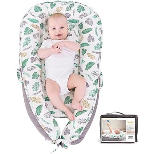 Viviland Baby Lounger for Newborn, Soft Breathable Snuggle Me Lounger Fits 0-24 Months Newborn Infant, Green Feather