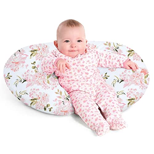 Nursing Pillow, Breast Feeding Pillows for Mom, Rose Floral Print Soft Cover with Breathable Filling, Infant Feeding Support Pillow for 0-12 Months, Multifunctional Support Cushion for Travel