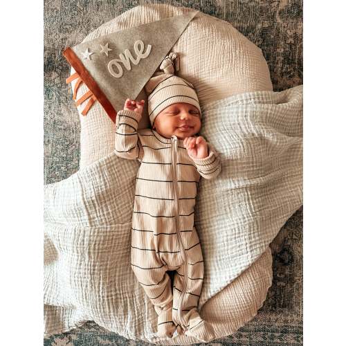 Tan/Black Stripe / Organic Ribbed Zip Footie – SpearmintLOVE