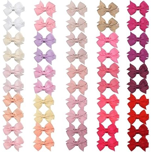 CÉLLOT 50PCS 2inch Baby Hair Clips - Fully Lined Tiny Baby Hair Bows Alligator Clips for Baby Girls Infants Toddlers 25 Colors in Pairs