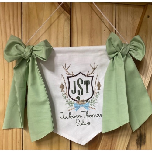 Embroidered Hunting Fishing Boy Welcome Banner: Nursery Name Birth Announcement , Hospital Banner
