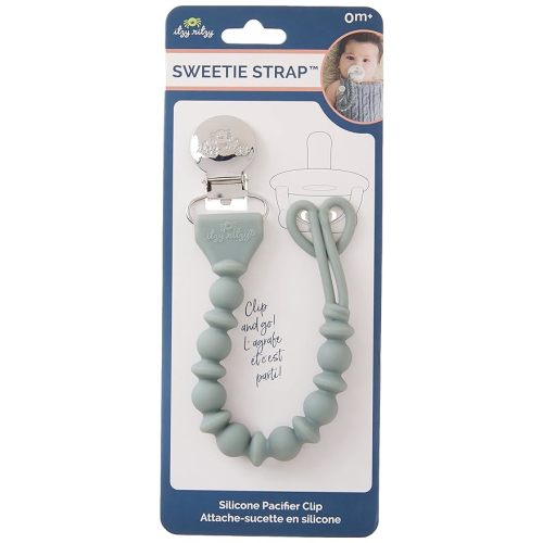 Itzy Ritzy Silicone Pacifier Clip; 100% Silicone Pacifier Strap with Clip Keeps Pacifiers, Teethers & Small Toys in Place; Features One-Piece Beaded Design & Silicone Cord, Succulent with Silver Clip