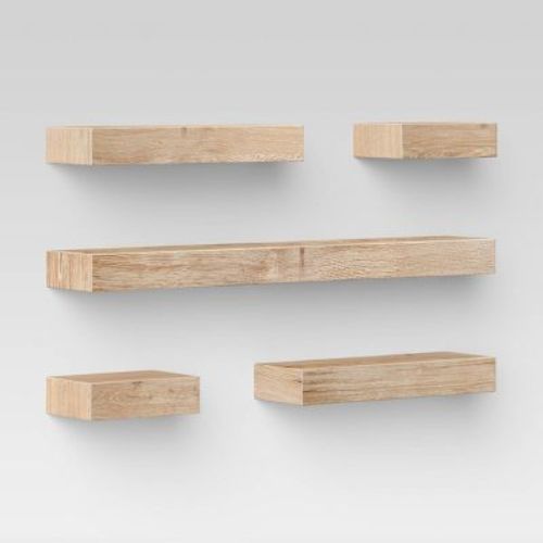Set Of 5 Wall Shelf Natural - Threshold™: Modern Mdf Floating Shelving, Includes Mounting Hardware