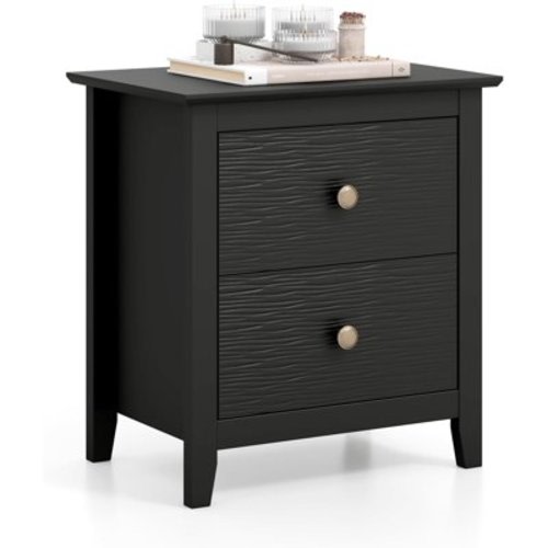 GlimmerGrove Nightstand, Modern 2 Drawers Night Stand with Handles, Sofa Side Table with Sturdy Legs for Small Spaces, College Dorm, Kids’ Room, Wooden Bedside Table for Bedroom(Black)
