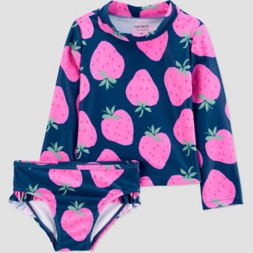 Carter's Just One You® Toddler Girls' Long Sleeve Strawberry 2PC Rash Guard Swim Set - Navy 18M