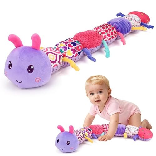 Baby Sensory Toys 0-6 Months Music Animal Stuffed Plush Caterpillar Toy for Infant 0-3-6-12 Month Old Tummy Time with Mirror Crinkle Rattle Toys for Newborn Boys Girls Shower Birthday Gifts