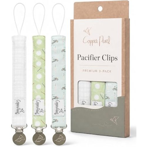 Copper Pearl 3-Pack Pacifier Holders: Premium Knit Binky Clips for Baby Girls and Boys - Stylish Stainless Steel Design for Secure No-Drop Attachment - Bogey