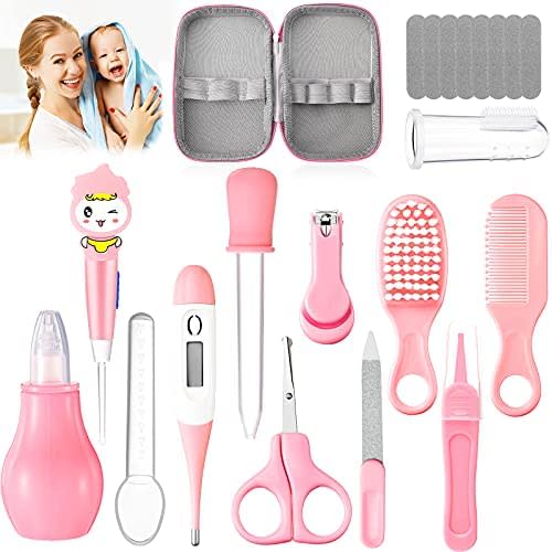 Baby Grooming Kit 20 in 1 Portable Baby Safety Care Set Newborn Nursery Health Care Set Include Hair Brush Comb Nail Clipper Nasal Aspirator Baby Thermometer for Infant Toddlers Kids Keep Clean (Pink)