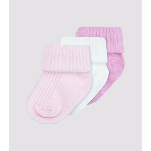 Baby Cotton Blend Turn Over Rib Cuff Socks 3 Pack - Underworks - Pinks/White | Target Australia