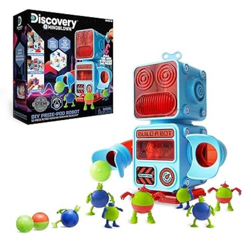 Discovery™ #MINDBLOWN DIY Prize-Pod Robot Kit, 52-Piece Vending Machine Building Set, 12 Transforming Capsules, Educational Science Experiment, Engineering STEM Project, Robotics Toy Gift Kids Age 8+