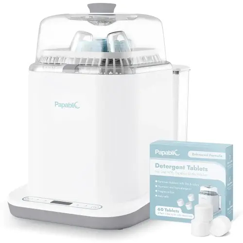 Papablic Baby Bottle Washer Pro, Bottle Washer & Sterilizer & Dryer, 4-in-1 Bottle Washer Sanitizer for Bottles, Pump Parts, & Baby Essentials - Quick & Clean with 60 Detergent Tablets, Grey