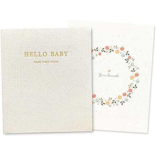 Peachly Unisex Baby Memory Book | Baby Book First Year Baby Book Keepsake for Milestones | Simple Cute Baby Scrapbook | Baby Books for Boy or Girl | Natural Linen - Clementine